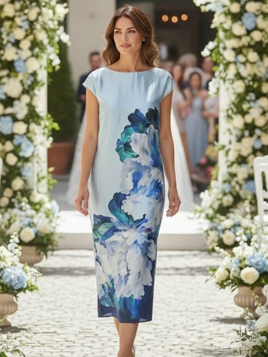 Rachel Zoe Dresses & Skirts - Rachel Zoe Satin Floral Midi Dress Blue Watercolor Cap Sleeve NWT Large
